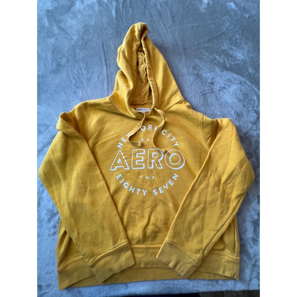 Aeropostale Hoodie Women XL Yellow New York City Eighty Seven Graphic Pullover